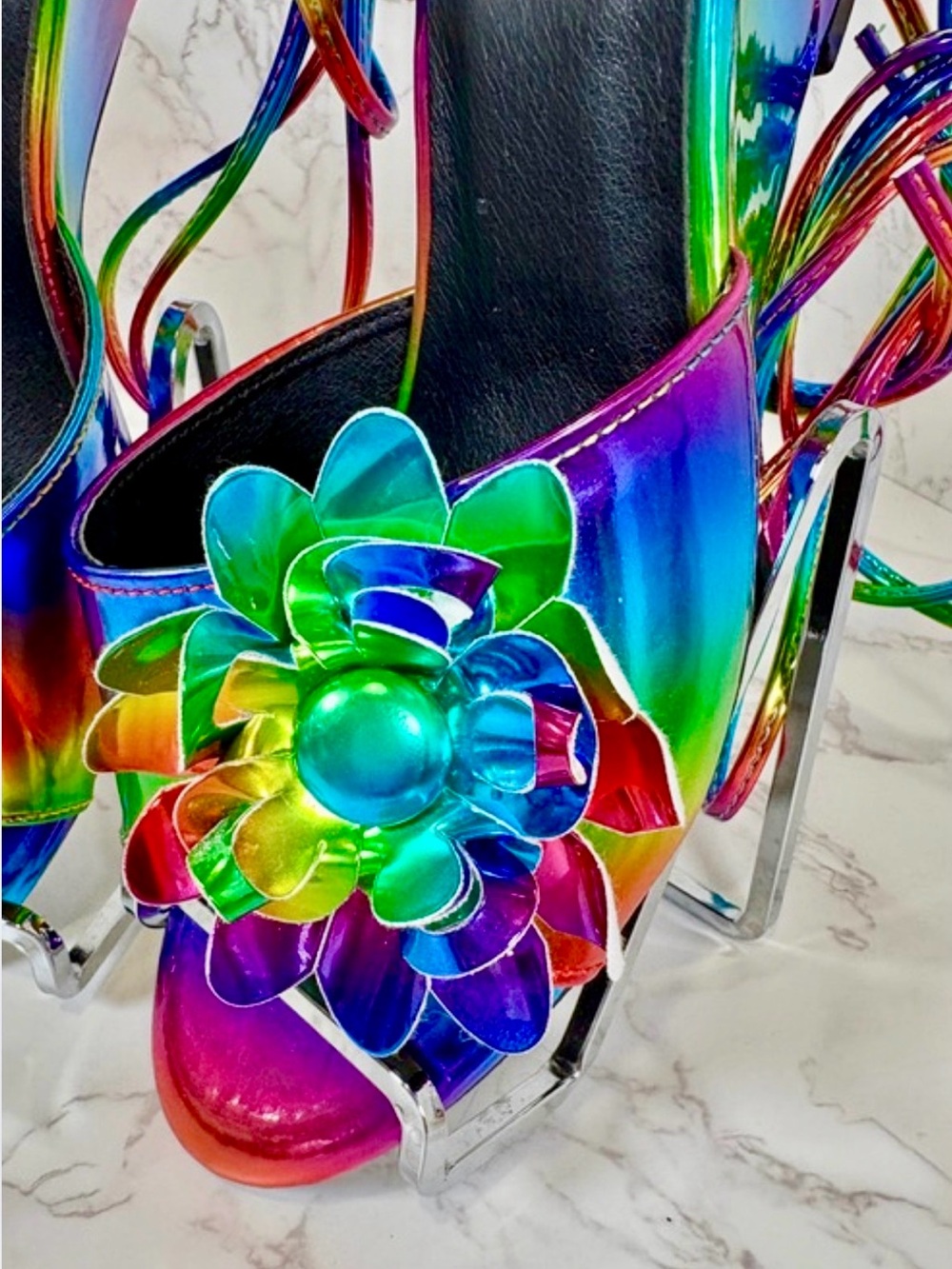 SHOES: Rainbow Floral Mules w/Leg Straps, EUC - Picture 6 of 12